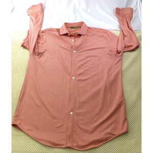 Murano Mens Slim Fit Orange & White Gingham Performance Shirt Size L